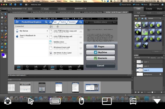 Wyse's PocketCloud Remote Desktop on the iPhone, here shown editing an image in Photoshop.