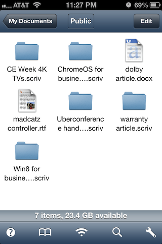 Avatron's Air Sharing turns your iPhone or iPad into a mobile file server, overcoming one of the limitations inherent to the locked-down iOS filesystem.