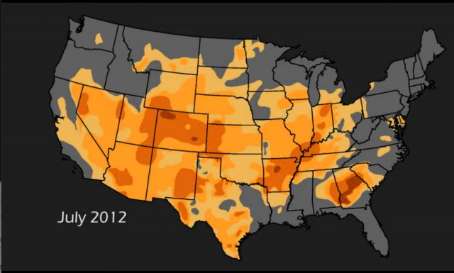 Areas currently experiencing drought conditions in the US. Their residents are likely to actually perceive that there's been a shortage of rain.