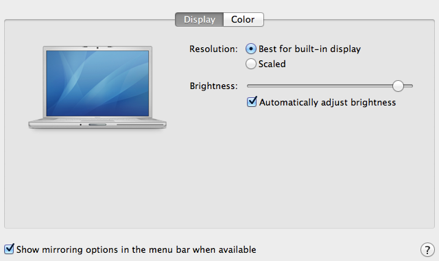 The newly simplified Displays preference pane.