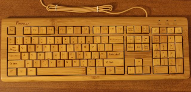 Impecca's KBB500 bamboo keyboard has a distinctive look, but otherwise doesn't have many frills.