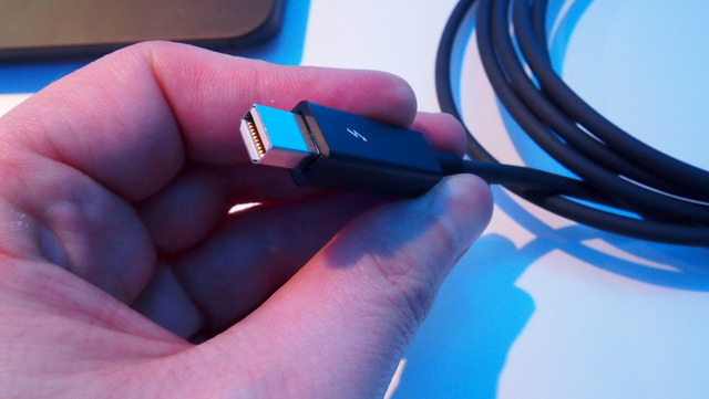Sumitomo's distinctive black Thunderbolt cables aren't being sold directly in the US.