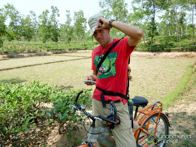 Daniel Noll, half of the Uncornered Market travel team, used an iPhone to locate himself outside Srimongal, Bangladesh