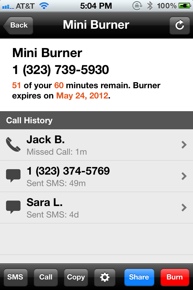 Burner works just like any other text-and-dialer.