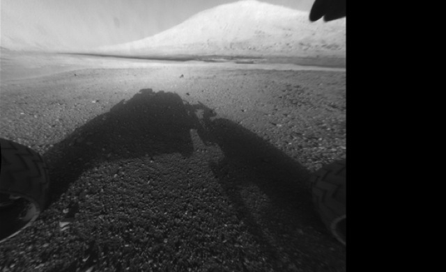 A hazcam image shows Mt. Sharp, taller than any mountain in the lower 48 US states
