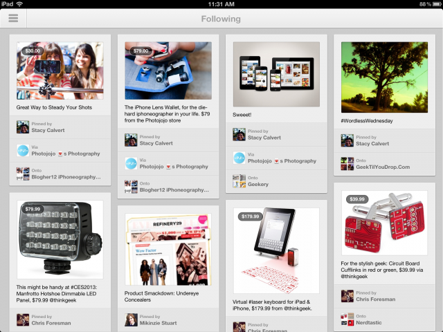 Pinterest really shines on the iPad, making browsing large collections of visual bookmarks fluid and fun.