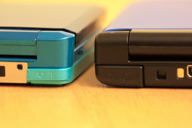 The 3DS shoulder buttons (left) can't hold a candle to the much bigger, rounder ones on the 3DS XL (right).