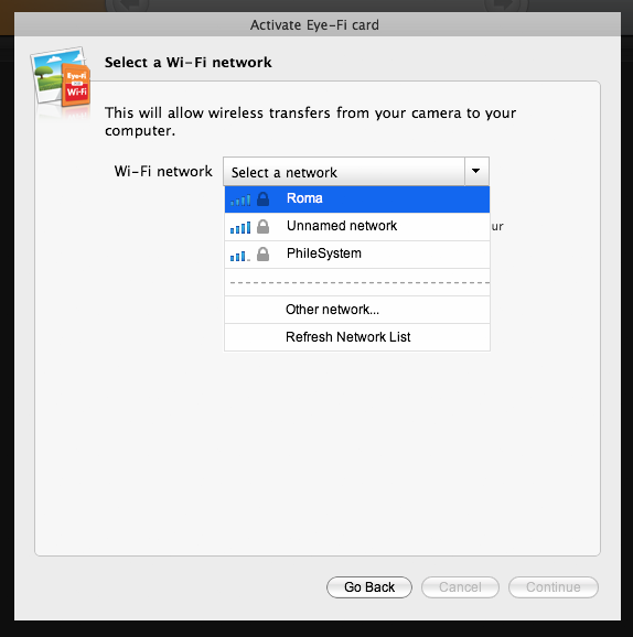 Connecting the Eye-Fi card to a wireless network.