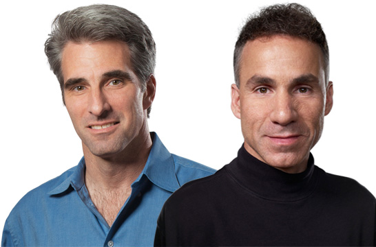 Apple SVP of Mac Software Engineering Craig Federighi (left), and Apple SVP of Hardware Engineering Dan Riccio (right).