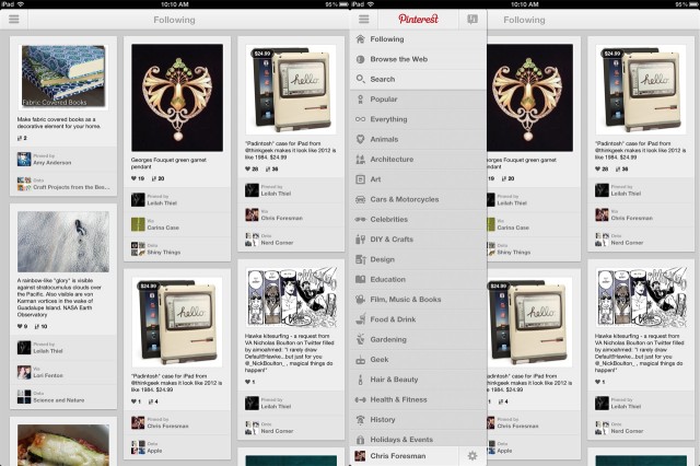 The iPad version hides most of its functionality in a slide-in menu.