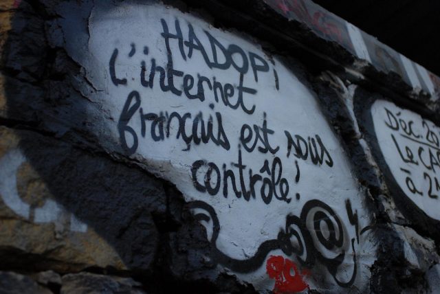 This street art in eastern France reads: "Hadopi: The French Internet is under control!"