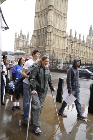 Claire Lomas walking the 2012 London Marathon with a little help from ReWalk