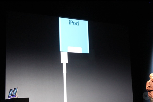 The iPod nano uses the new "Lightning" dock connector.