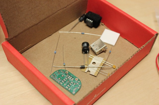 The MintyBoost comes with loose resistors, capacitors, and a diode.