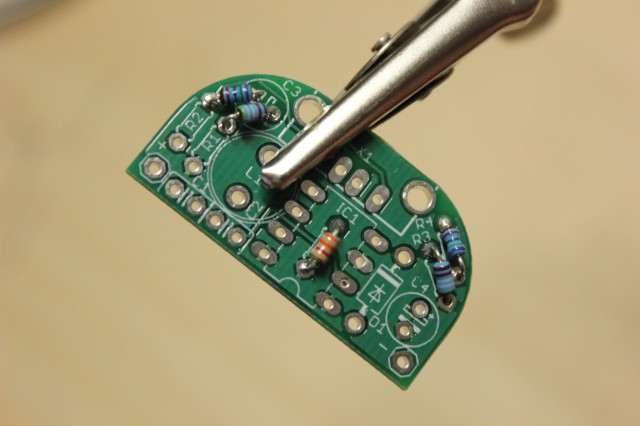 The MintyBoost, once I had soldered on all the resistors.