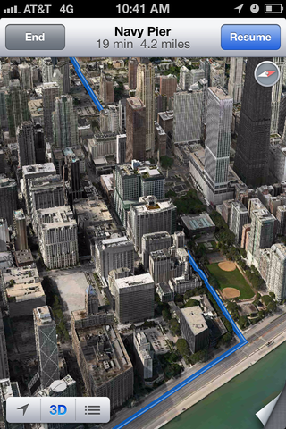 You can get driving directions in 3D view, and the lines will even flow in between the buildings.