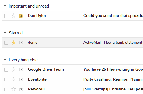 Gmail's default view for Priority Inbox.