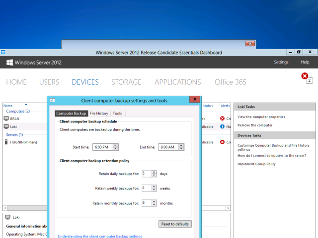 Configuring backup settings for the server and client through Dashboard is about as straightforward as backups get.