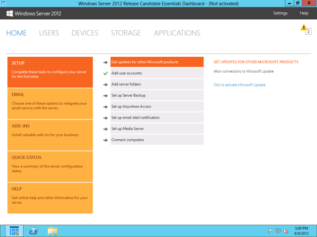 The Server Essentials Dashboard steps the neophyte administrator through just about every server configuration task.