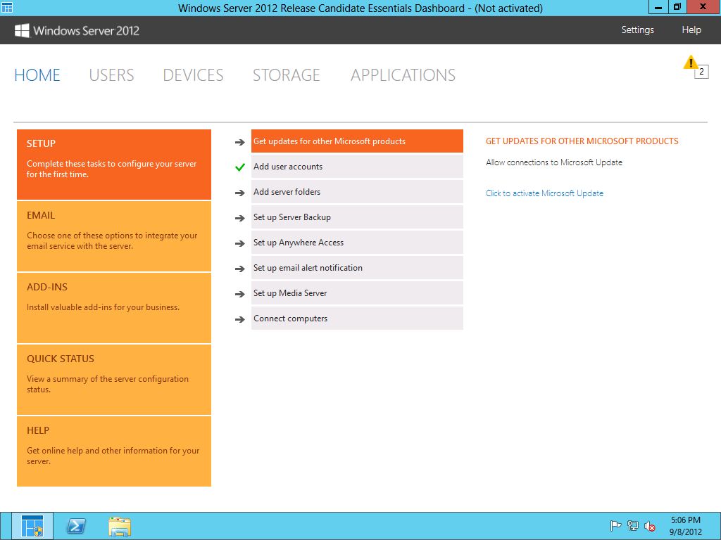 На сервере не установлена роль режим windows server essentials