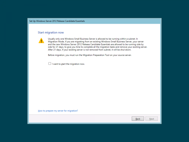 The "migration mode" installation of Server Essentials comes with a self-destruct warning.