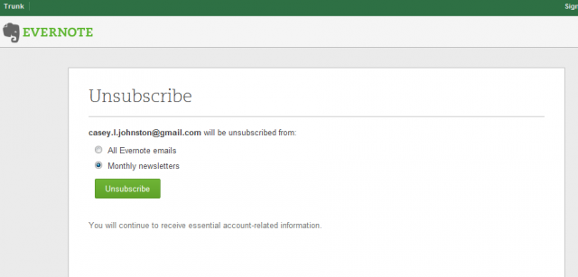 Evernote has a painless unsubscribe process.