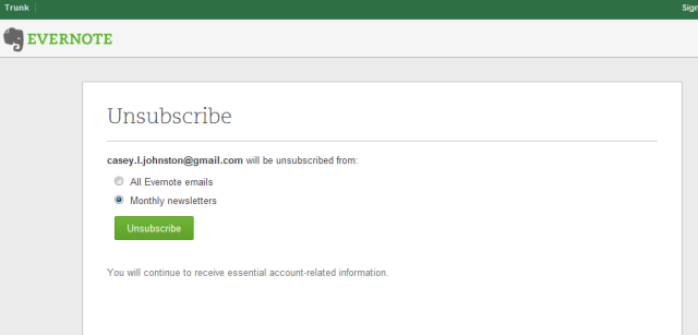 Evernote has a painless unsubscribe process.