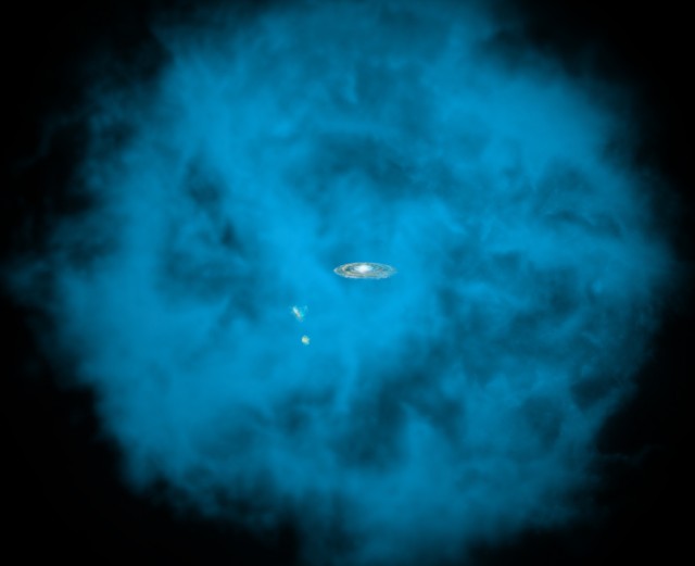 Artist's impression of the newly discovered cloud of gas surrounding the Milky Way, based on X-ray observations. This cloud may be a partial solution to the "missing baryon" problem.