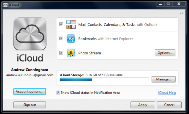 iCloud for Windows looks and behaves much like a stripped-down version of the OS X iteration.