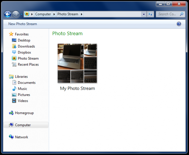 Photo Streams show up as such in Windows Explorer now. Previously you'd have to navigate to a designated folder to see your pictures.