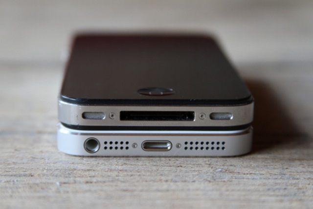 iPhone 4S on the top, iPhone 5 on the bottom.