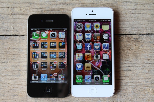 iPhone 4S on the left, iPhone 5 on the right.
