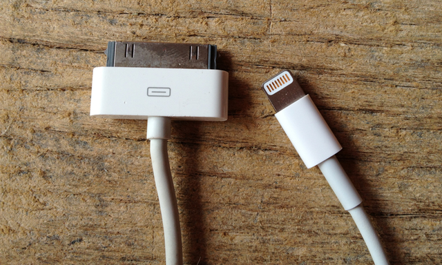 Apple upgraded from the old 30-pin connector (left) to the new Lightning connector (right) in the iPhone 5. 