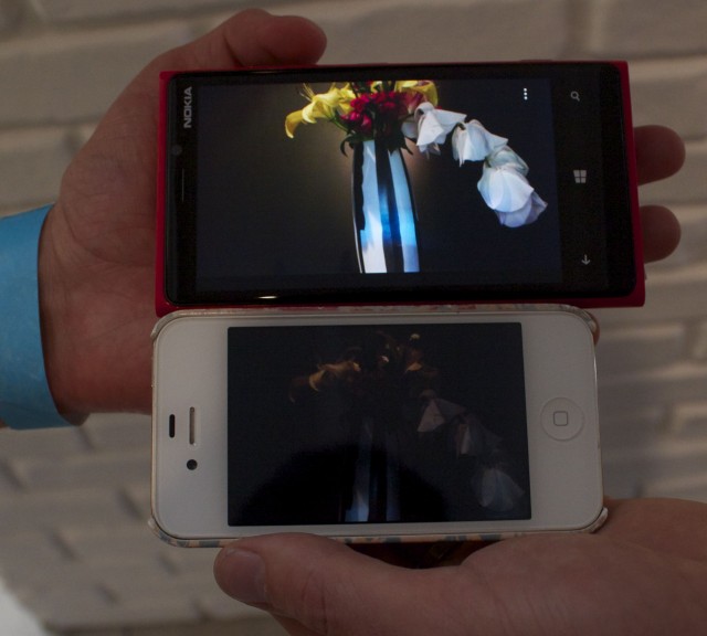 These photos were taken of the same scenario; top, a Lumia 920, bottom, our iPhone 4S. 