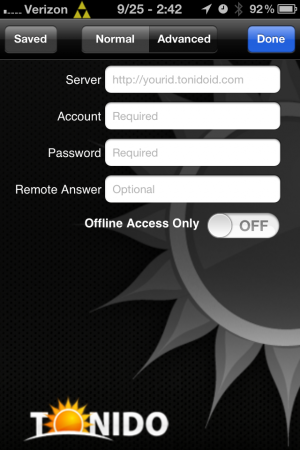 Each computer with Tonido installed gets a server name, and a username and password. The mobile app allows access to multiple Tonido servers.