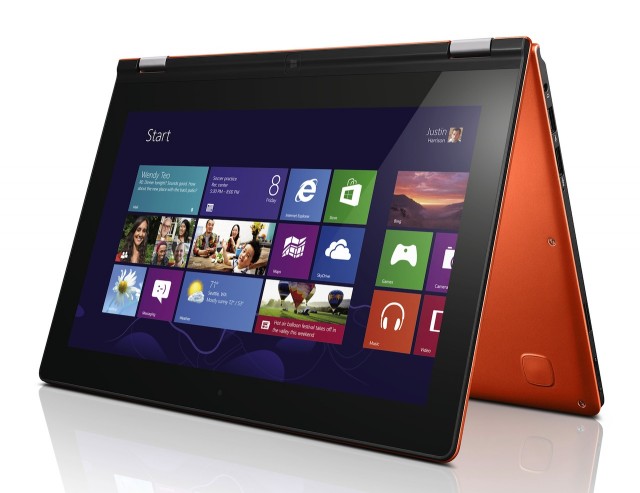 The ARM-based IdeaPad Yoga 11 is .61 inches (15.6mm) thick and weighs 2.8 pounds (1.27kg).