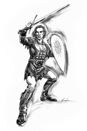 Illustration of the characters Percival from in the hardcover and digital editions of <em>The Mongoliad: Book One Collector’s Edition</em>. 