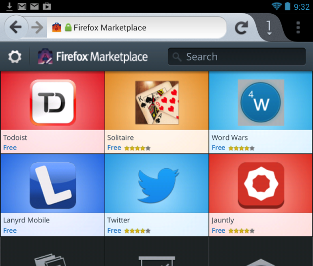 The Firefox Marketplace as viewed on a Nexus 7.