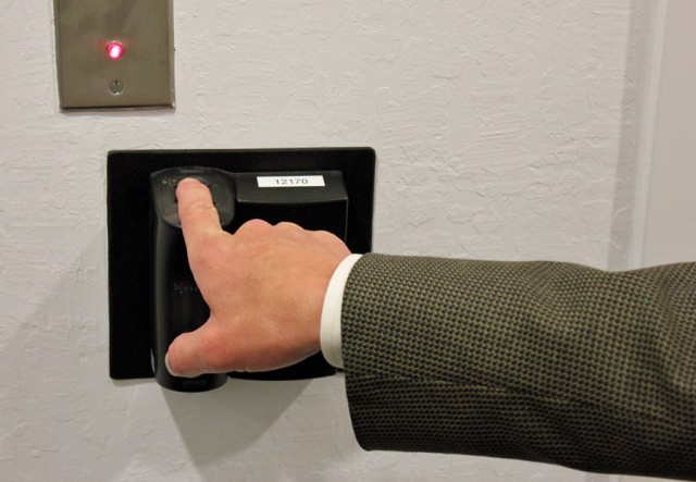 One of many fingerprint scanners at the entrance to a data center at Symantec's SSL certificate vault.