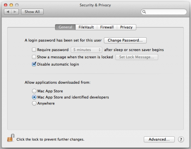 The default Gatekeeper setting in OS X Mountain Lion. In Lion, "anywhere" was the default option.