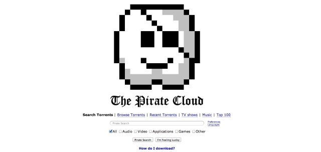 The Pirate Bay's home page announces the site's move to the cloud.