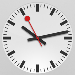 The iPad's new Clock app uses the same sweeping red second hand as SBB's iconic railway clocks.