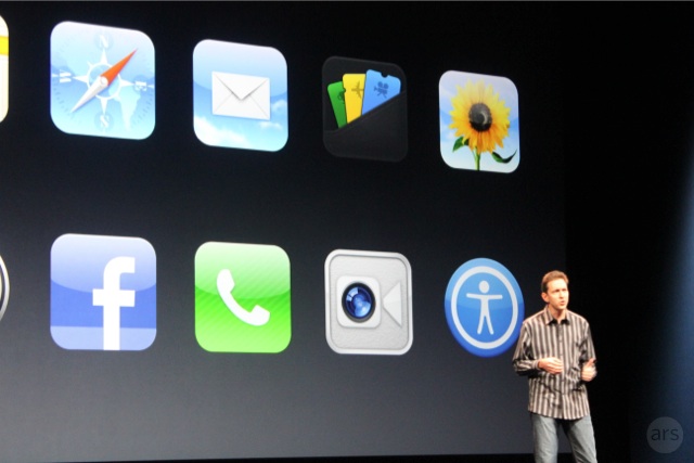 Scott Forstall presenting new iOS features during Apple's September 2012 media event.