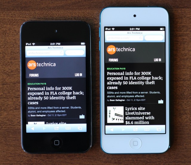 Contrast in particular is much better on the new iPod touch than on the old one—behold the darker blacks and less-bluish grays.