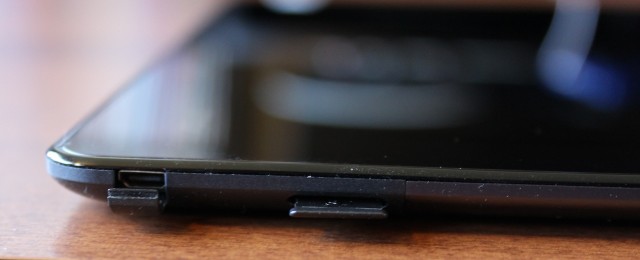 A Micro HDMI and microSD card slot are both concealed on the upper-left edge of the tablet.