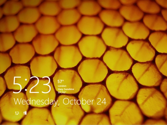 The Windows 8 lock screen can display information from Metro apps, including the weather.