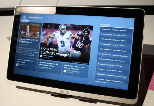 The Bing Sports app on the Acer Iconia Tab A700.