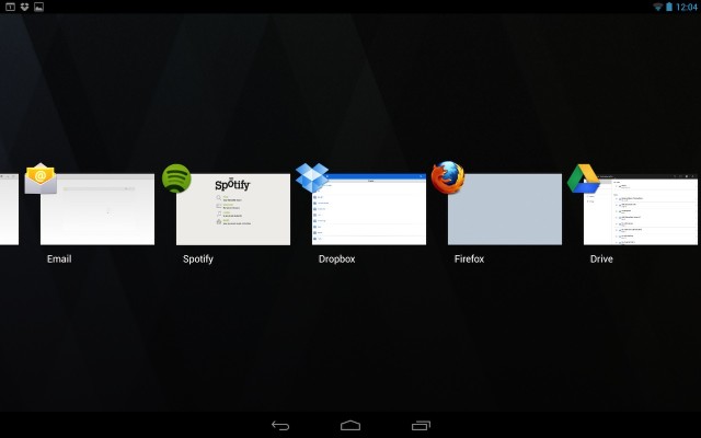 The new application switcher now takes up the entire screen, as it does on phones and 7-inch tablets.