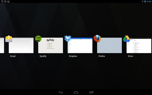 The new application switcher now takes up the entire screen, as it does on phones and 7-inch tablets.