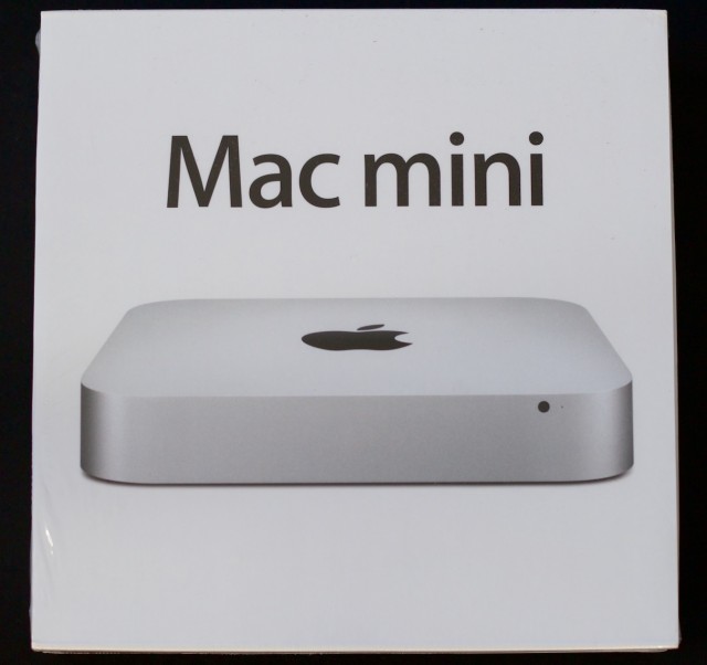 The Mac mini box, front.